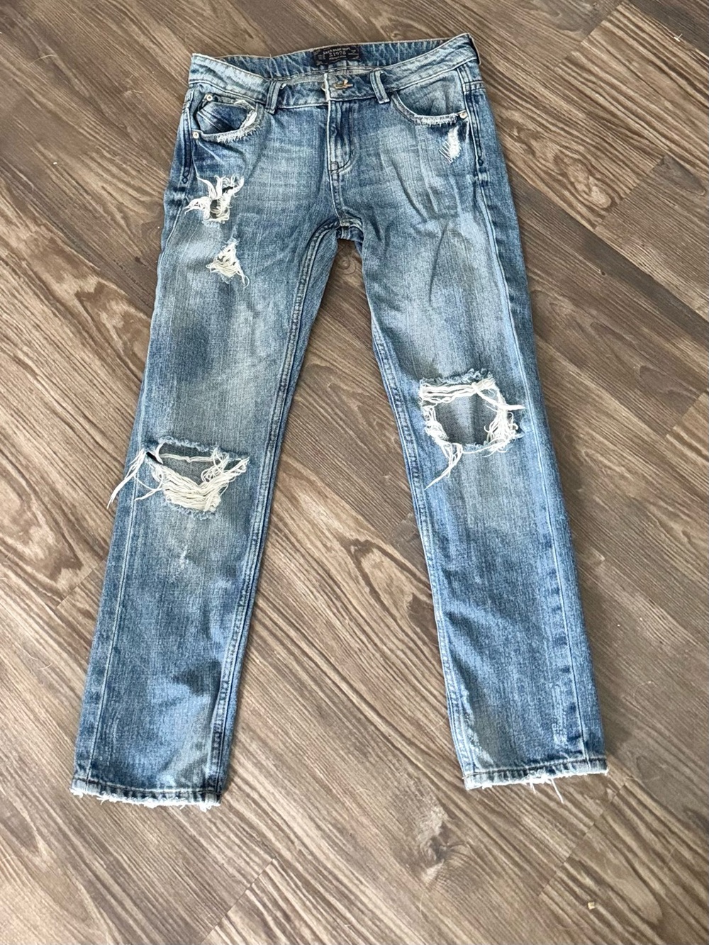 Zara Women's Mid Rise Distressed Frayed Boyfriend Grunge Jeans Sz 2